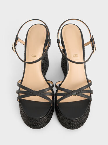 Gi&agrave;y đế xuồng hở mũi Leather Strappy Espadrille, Đen, hi-res