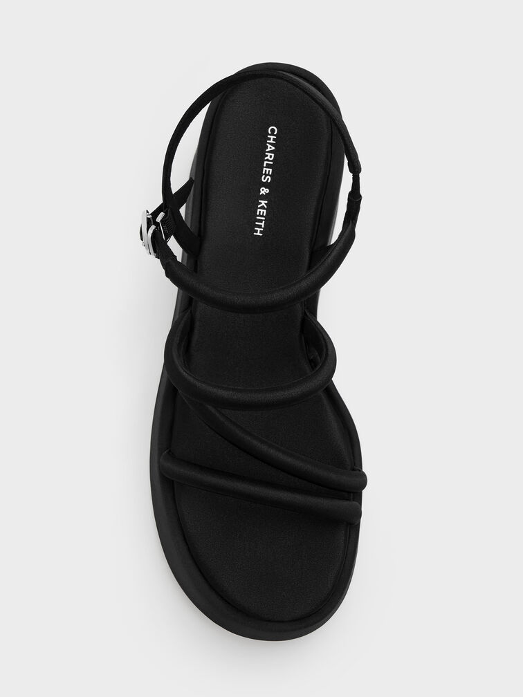Gi&agrave;y sandals đế xuồng Lindon Satin, Đen họa tiết, hi-res
