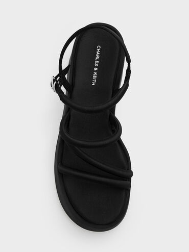 Gi&agrave;y sandals đế xuồng Lindon Satin, Đen họa tiết, hi-res