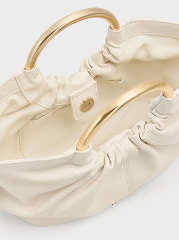 Ciara Ruched Metal Top Handle Bag, Cream, hi-res