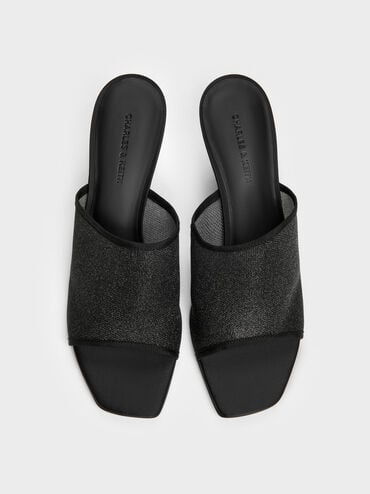 Gi&agrave;y mules cao g&oacute;t Glittered, Đen họa tiết, hi-res