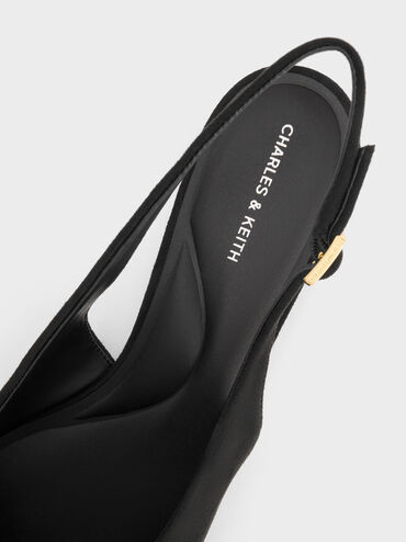 Emelia Faux Suede Slingback Flats, Black Textured, hi-res