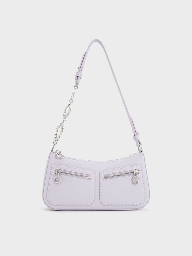 Flower-Embellished Shoulder Bag, Lilac, hi-res