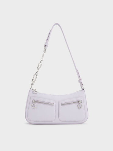 Flower-Embellished Shoulder Bag, Lilac, hi-res