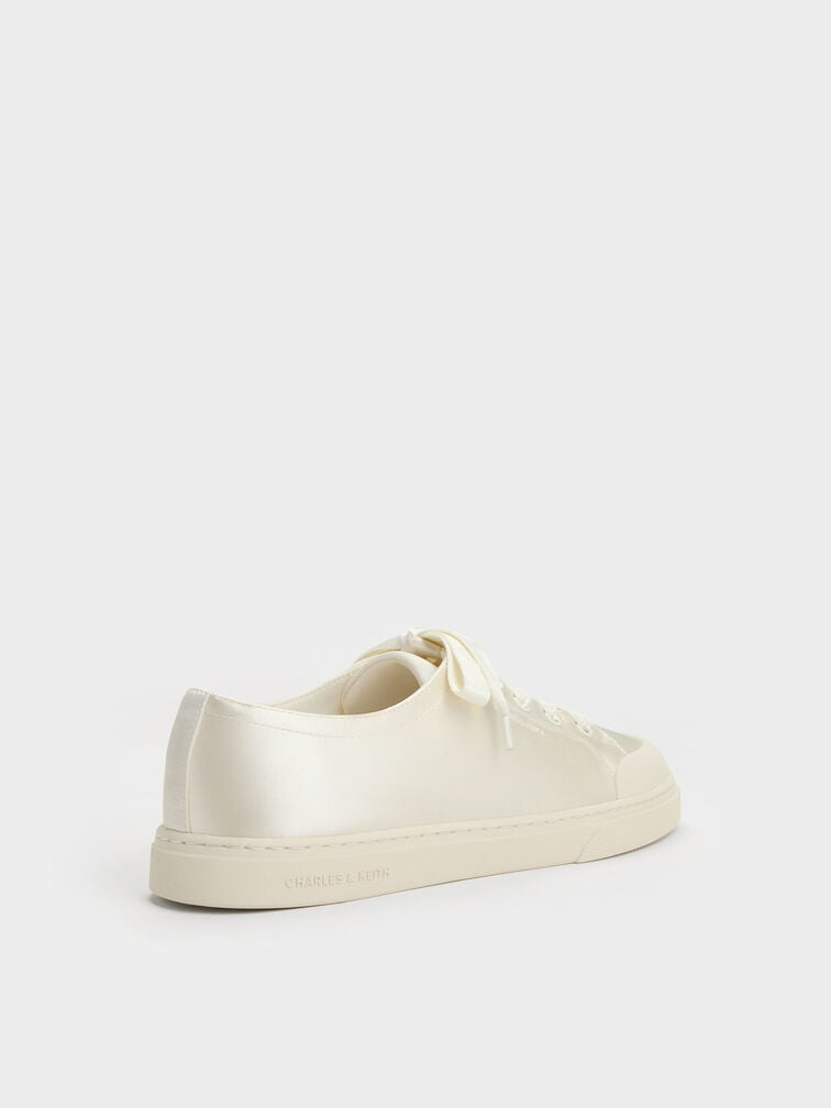 Gi&agrave;y sneakers cổ thấp Satin, Trắng, hi-res