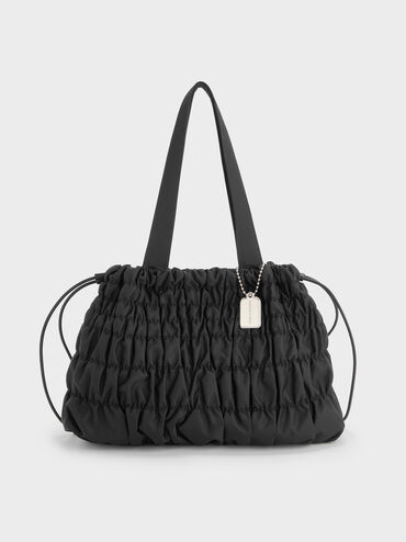 Klio Nylon Ruched Tote Bag, Noir, hi-res