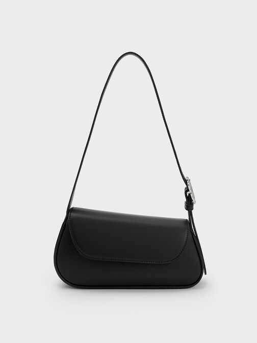 Petra Asymmetrical Front Flap Bag, Black, hi-res