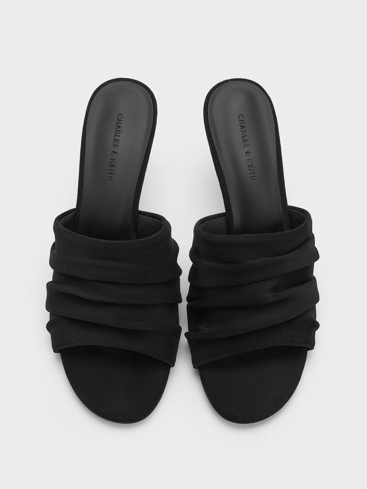 Gi&agrave;y mules cao g&oacute;t Faux Suede Ruched, Đen họa tiết, hi-res