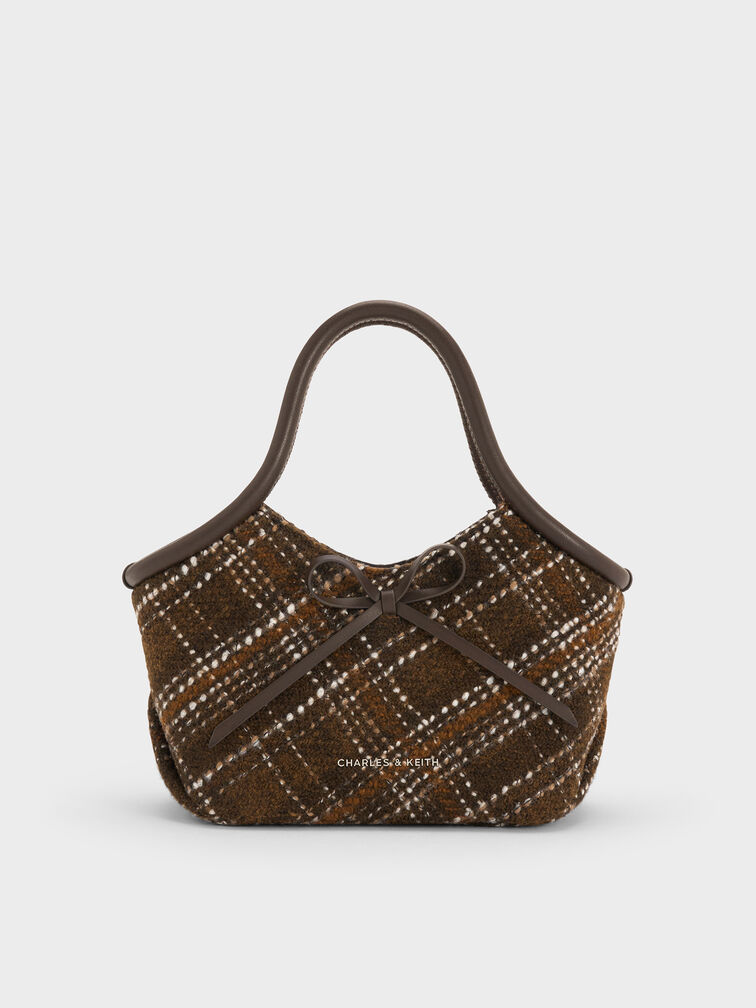 Hazel Checkered Bow Tubular Top Handle Bag, Multi, hi-res