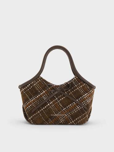 Hazel Checkered Bow Tubular Top Handle Bag, Multi, hi-res