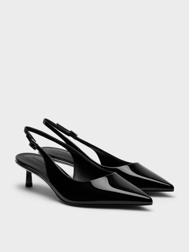 Gi&agrave;y cao g&oacute;t mũi nhọn Patent Slingback, Đen b&oacute;ng, hi-res