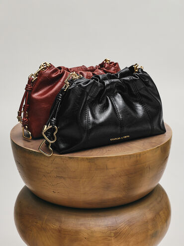 Ciara Ruched Crossbody Bag, Burgundy, hi-res