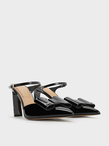 Gi&agrave;y mules cao g&oacute;t Lu Patent Leather Bow Blade-Heel, Đen b&oacute;ng, hi-res