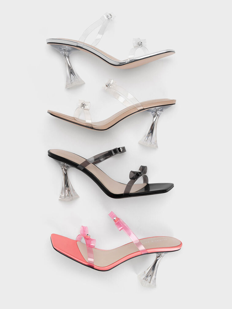 Embellished Bow See-Through Sandals, Pink, hi-res