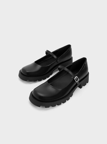 Gi&agrave;y b&uacute;p b&ecirc; Rounded Square-Toe Mary Janes, Đen, hi-res