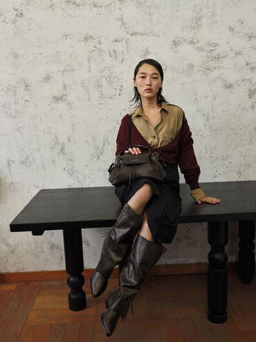 Aether Tassel-Zip Knee-High Boots, Dark Brown, hi-res