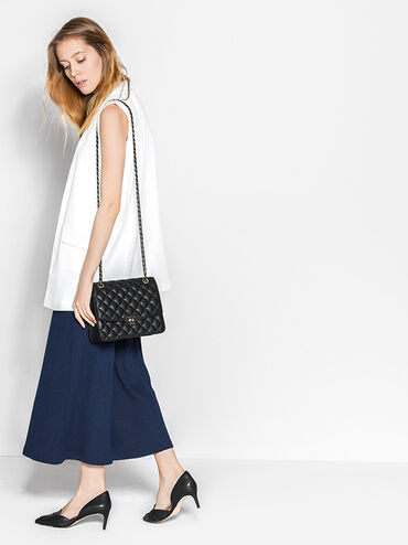 Quilted Push-Lock Clutch, Black, hi-res