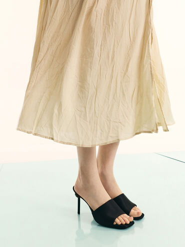 Satin Crystal-Embellished Ball-Heel Mules, Black Textured, hi-res