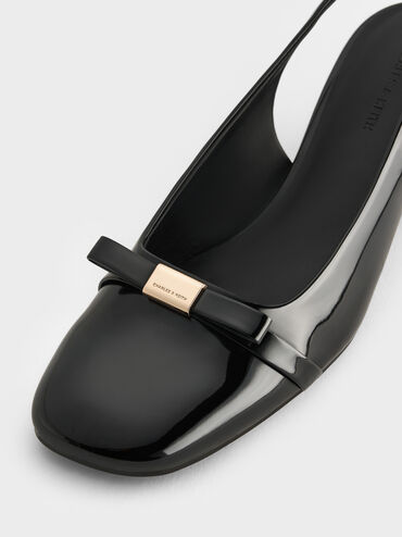 Giày sandals cao gót Dorian Patent Bow, Đen bóng, hi-res