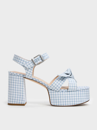 Gi&agrave;y sandals cao g&oacute;t Anika Gingham, Xanh nhạt, hi-res