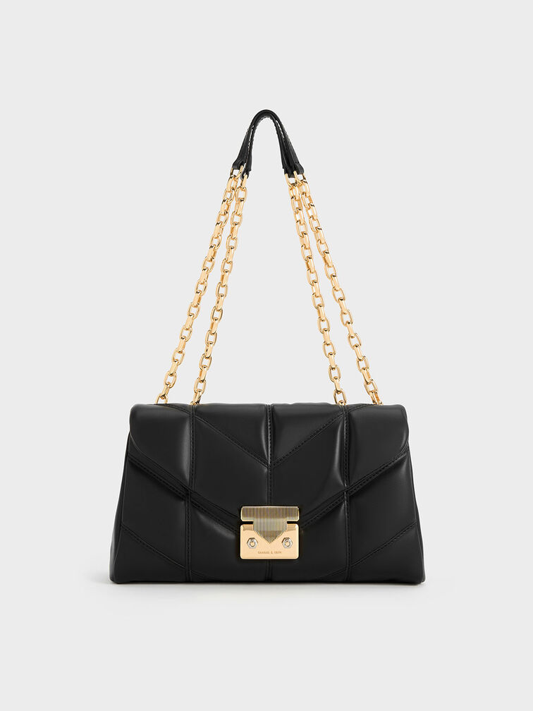 Eudora Chevron Trapeze Bag - Black - CHARLES & KEITH VN