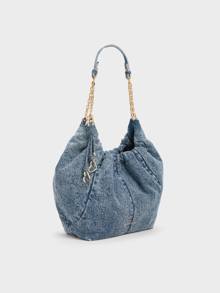 T&uacute;i đeo vai Ciara Denim Ruched, Xanh denim, hi-res