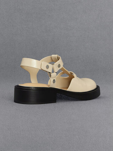 Giày búp bê Leather Cut-Out T-Bar Mary Jane, Phấn, hi-res