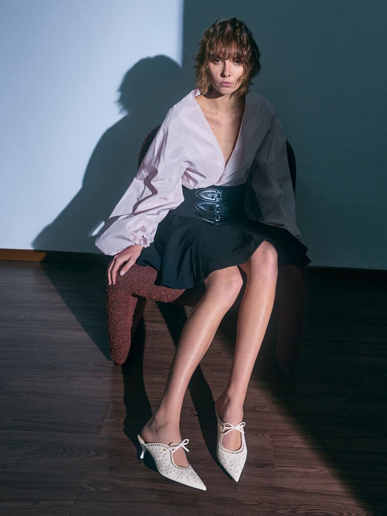 Gi&agrave;y mules cao g&oacute;t mũi nhọn, Trắng, hi-res