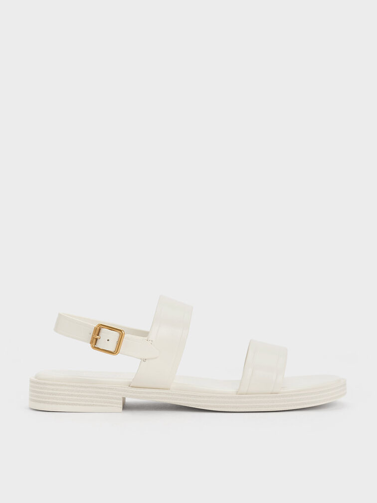 Buckled Double Strap Sandals, Cream, hi-res