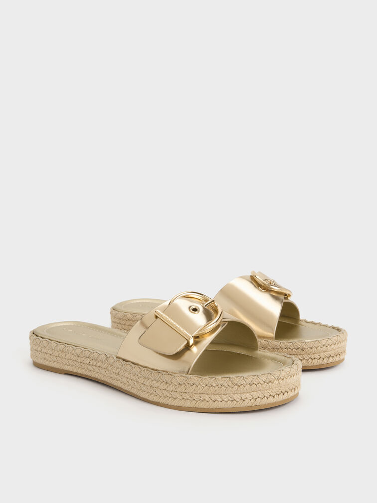 Kaida Metallic Buckled Espadrille Sandals, Light Gold, hi-res