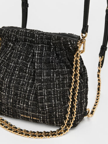 Duo Tweed Chain-Handle Two-Way Backpack, Black Tweed, hi-res