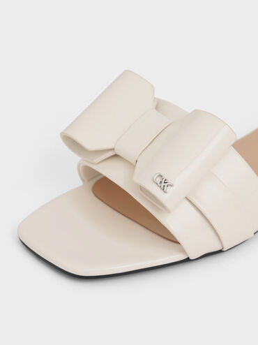Lu Patent Leather Bow Slide Sandals, Chalk, hi-res
