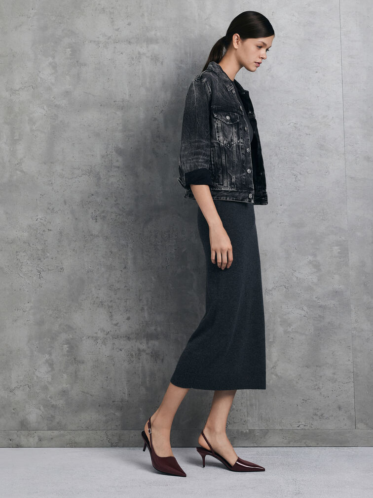 Patent Stiletto-Heel Pointed-Toe Slingback Pumps, Burgundy, hi-res