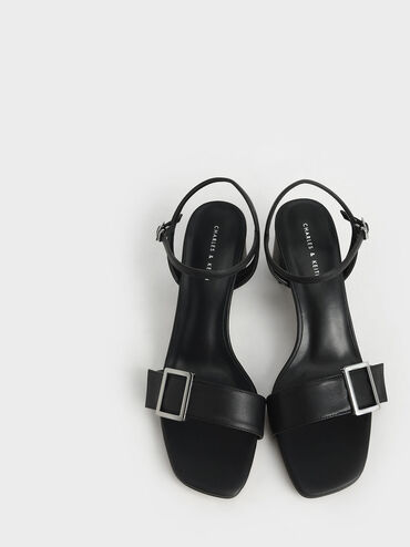 Buckle Strap Sandals, Black, hi-res