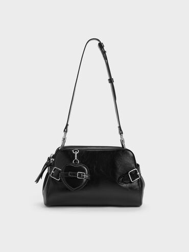 T&uacute;i đeo vai phối charm tr&aacute;i tim Nellie, Noir, hi-res