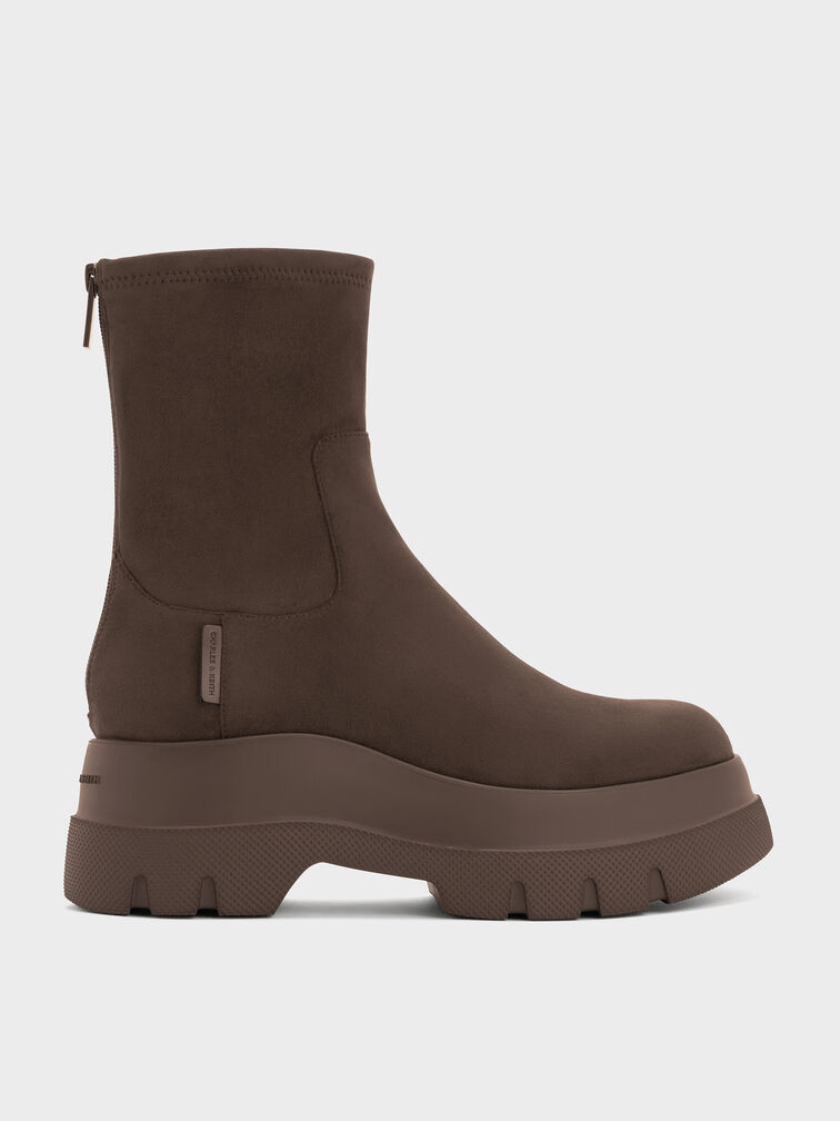 Boots cổ cao Leoi Faux Suede, Dark Brown Textured, hi-res