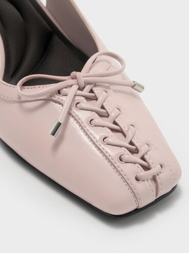 Lace-Up Bow Slingback Pumps, Light Pink, hi-res