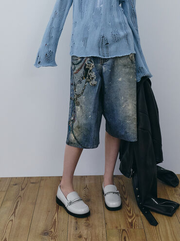 Georgie Chain Loafers, Light Grey, hi-res