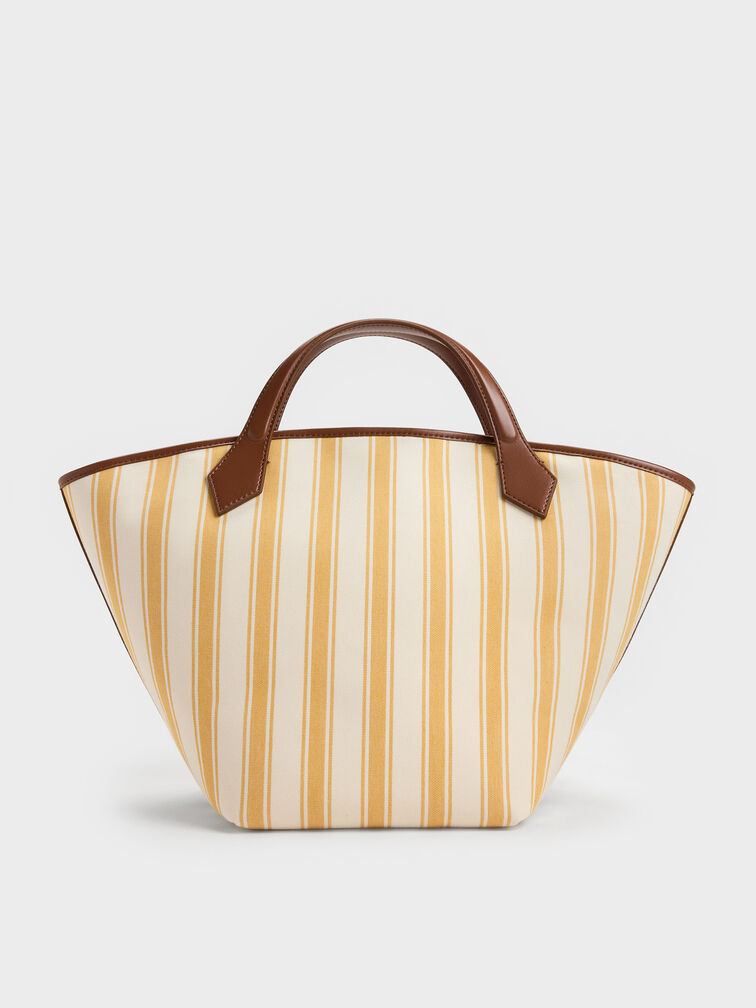 Large Ivanna Canvas Striped Tote Bag, Butterscotch Yellow, hi-res