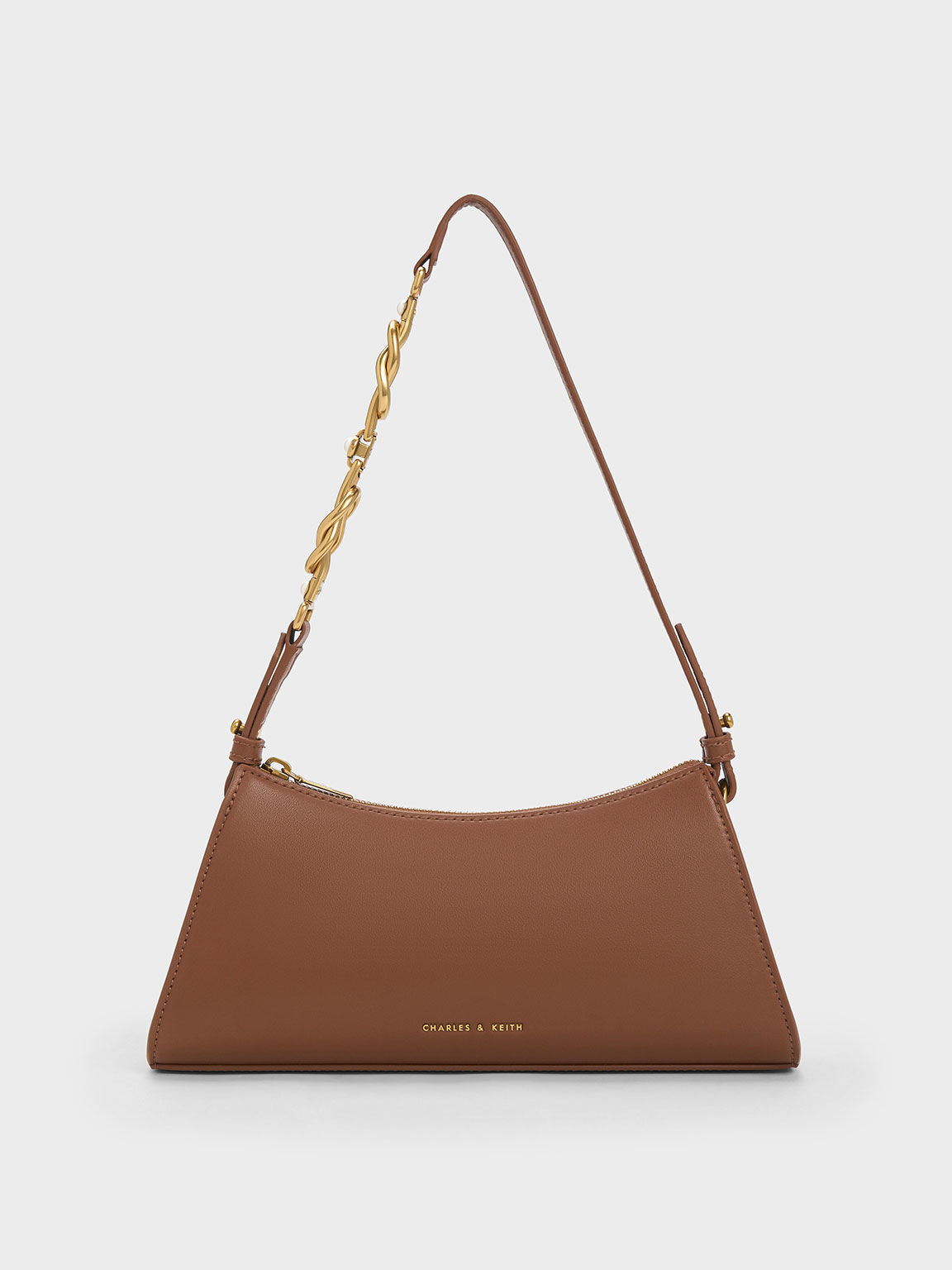 Túi đeo vai hình thang Metallic-Accent, Chocolate, hi-res