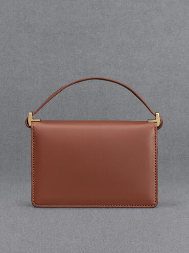 Túi đeo vai phom chữ nhật Leather & Canvas Two-Tone Boxy, Rượu cognac, hi-res