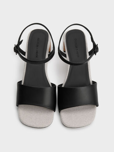 Two-Tone Ankle-Strap Heeled Sandals, Black, hi-res