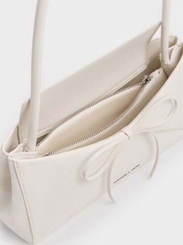 Hazel Bow Panelled Shoulder Bag, Cream, hi-res