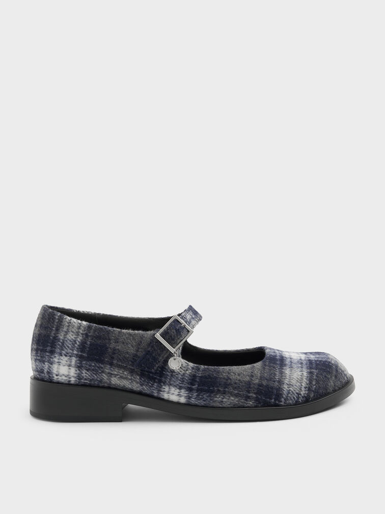 Circle-Charm Buckled Mary Janes, Dark Grey, hi-res