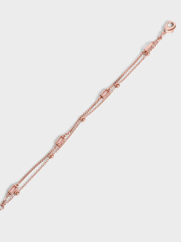 Crystal-Embellished Double Chain Bracelet, Rose Gold, hi-res
