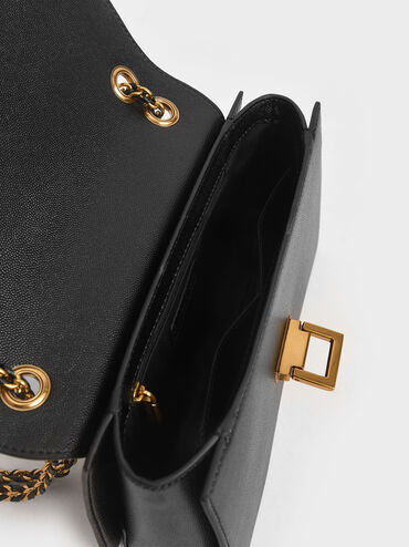 T&uacute;i đeo vai nắp gập Chain Strap Evening, Đen, hi-res