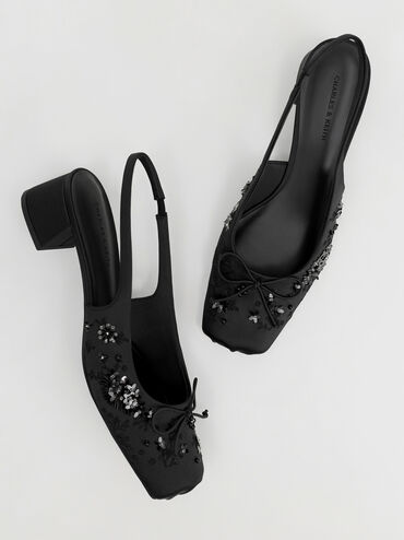 Gi&agrave;y sandals cao g&oacute;t mũi vu&ocirc;ng Sadira, Đen họa tiết, hi-res