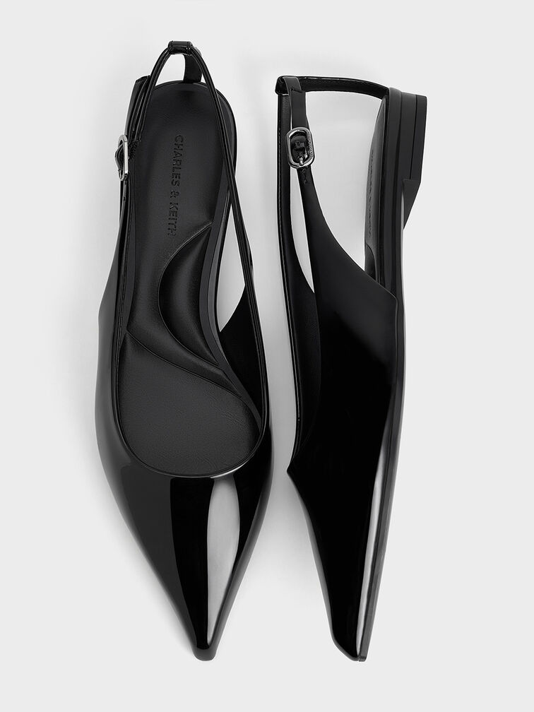 Patent Cut-Out Pointed-Toe Slingback Flats, Black Patent, hi-res