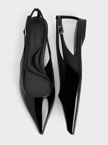Patent Cut-Out Pointed-Toe Slingback Flats, Black Patent, hi-res