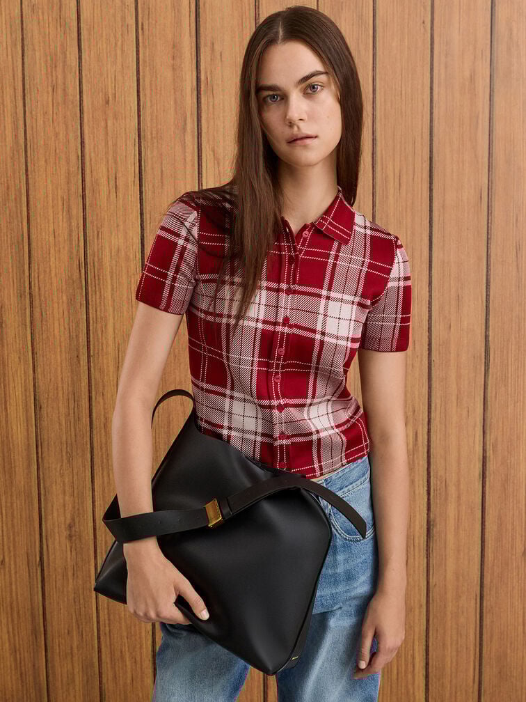 Túi đeo vai nữ hình thang Edna, Đen, hi-res